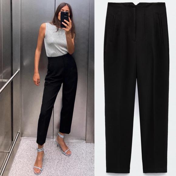 Zara Pants - Zara- Black Pants With A High Waist Slim Fit Size XL Workwear Office Basics